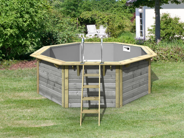 Voordeelset houten opzetzwembad Modell X2 van geïmpregneerd hout 38 mm in watergrijs incl. accessoir