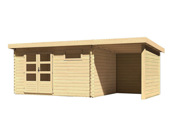 Tuinhuisje blokhut SET Bastrup 8 28mm natuurlijke afwerking, incl. 2 m lessenaarsdak+zij-/achterwand