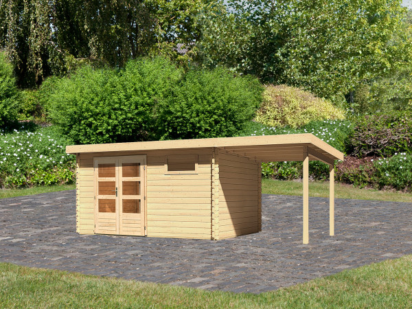 Tuinhuisje Blokhut SET Bastrup 8 28 mm natuurlijke afwerking, incl. 2,0 m lessenaarsdak
