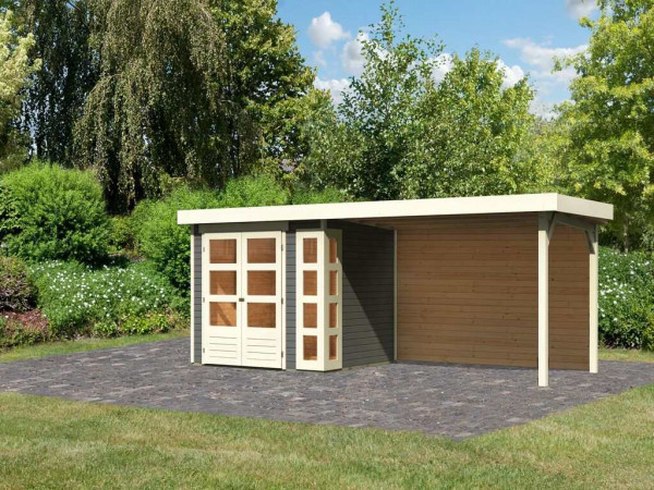 Tuinhuisje SET Kerko 3 19 mm terra grijs, incl. 2,8 m lessenaarsdak + achterwand