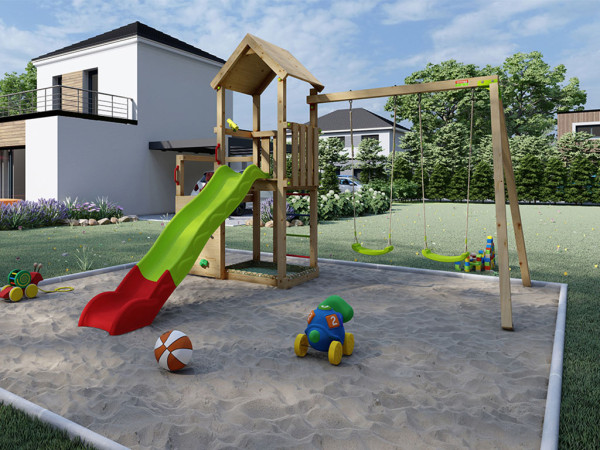 Speeltoren Ultra Xplorer incl. dubbele schommel + glijbaan groen-rood