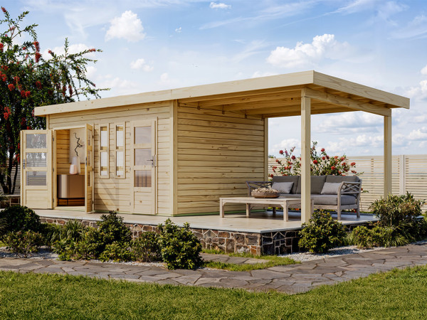 Tuinhuis Zweiraumhaus Appelhorn 28 mm onbehandeld incl. 2,6 m aanbouwdak