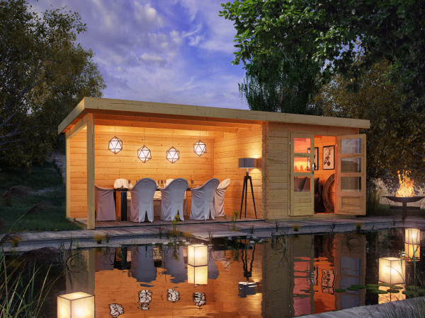 berging blokhut SET Bastrup 5 28 mm natuurlijke afwerking, incl. 4 m verlenging dak + achterwand