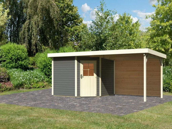 Tuinhuisje SET Neuruppin 3 28 mm terra grijs, incl. 3,2 m aanbouwdak + achterwand