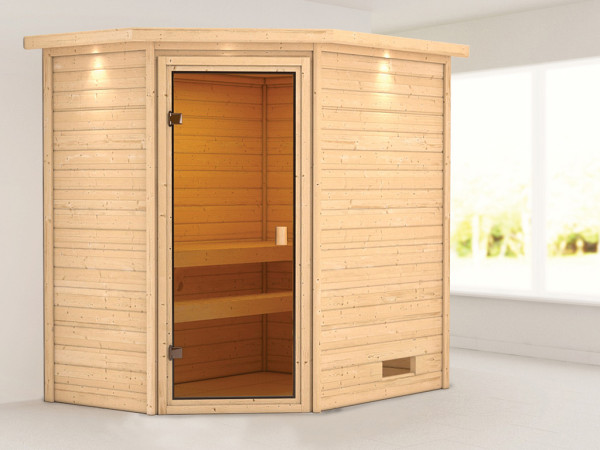 Sauna Jella met gebronsde glazen deur en dakkraag