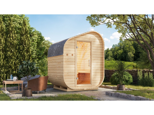 Vatsauna asymmetrisch 1 38 mm naturel met volledig glazen deur