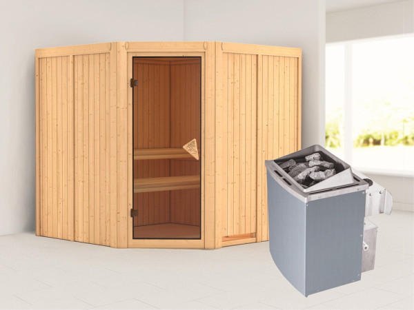 Systeemsauna Jarin kompleet transparente gebronsde glazen deur, incl. 9kW saunakachel int. besturing