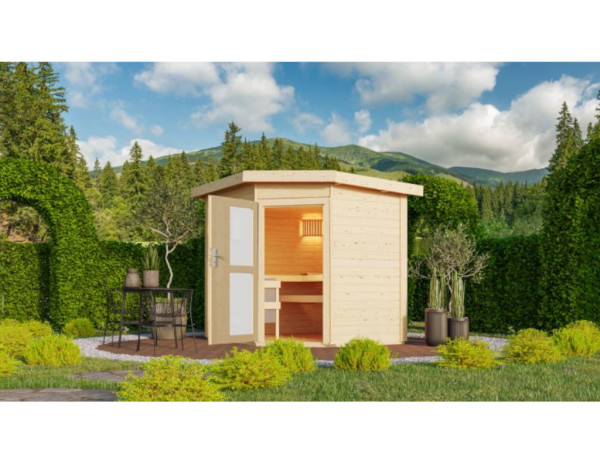 Saunahuis Mikka met matglazen deur, incl. 9 kW saunakachel met ext. besturing