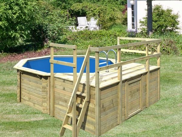 Houten Zwembad Model 1 Variant D kdi met 3-delig zonneterras
