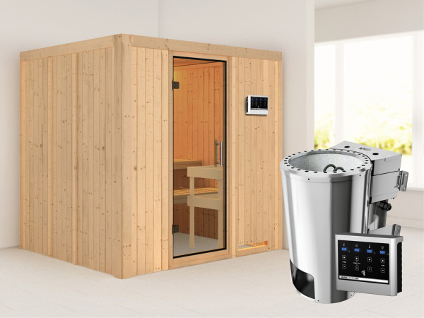 Systeemsauna Daria transparent glazen deur + Plug & Play Bio-kachel met ext. besturing