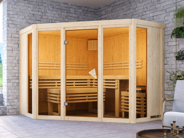 Sauna Alcinda met gebronsde glazen deur + 9 kW saunakachel int. besturing