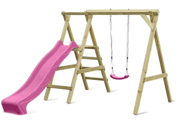 Enkele schommel met platform Cosy Single KDI incl. glijbaan + schommelzitje roze