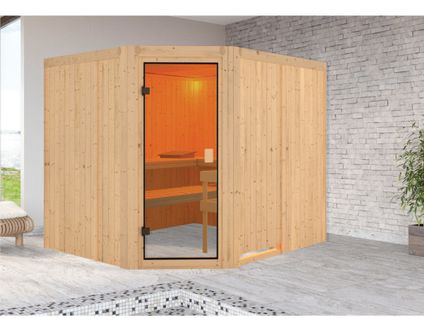 Sauna systeemsauna VOORDEELSET Celine 5 incl. 8 kW kachel met geïntegreerde bedieningsunit