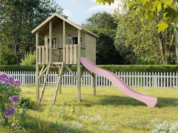 Geïmpregneerd houten speelhuisje op palen "Big House" incl. roze glijbaan