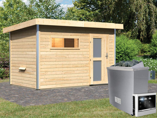 Saunahuis Skrollan 1 met matglazen deur & voorkamer, incl. 9 kW saunakachel met ext. besturing