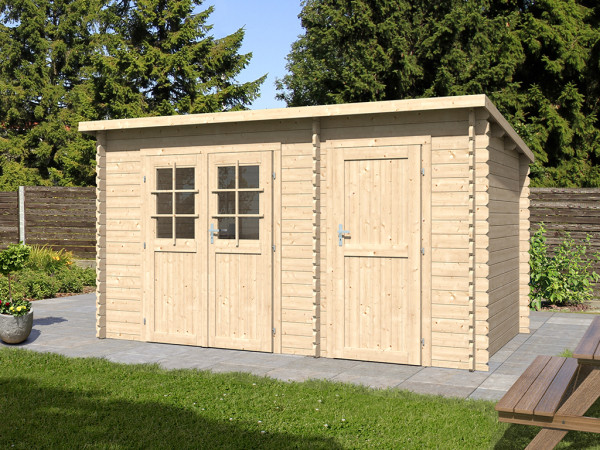 Tuinhuis blokhut "Aster 2 C" 28 mm lessenaarsdak met twee ruimtes