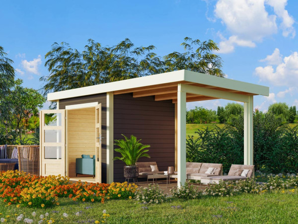 Tuinhuis Kolding 1 28 mm terragrijs incl. 2,4 m aanbouwdak