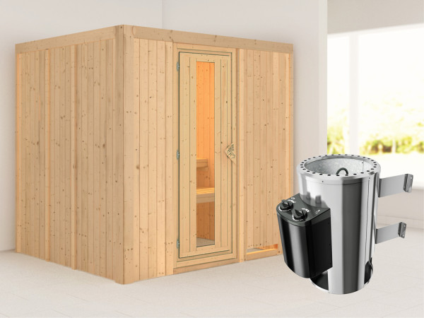 Systeemsauna Daria energiebesparende deur + Plug & Play saunakachel met besturing