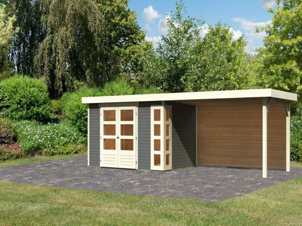 Tuinhuis SET Kerko 4 19 mm terragrijs, incl. 2,8 m aanbouwdak + achterwand
