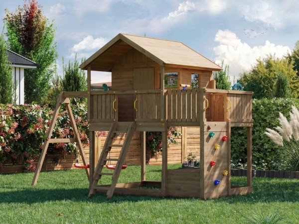 Geïmpregneerde speeltoren en speelhuisje op palen "Sunshine"