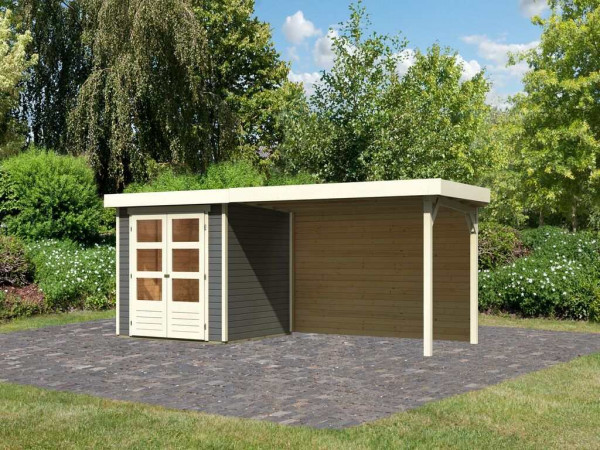 Tuinhuis Askola 2 19 mm terragrijs incl. 2,8 m aanbouwdak + achterwand