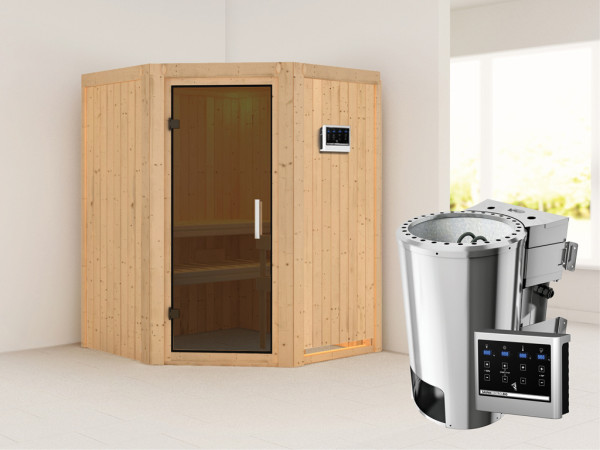 Systeemsauna Nanja grafiet glazen deur + Plug & Play Bio-kachel met ext. besturing