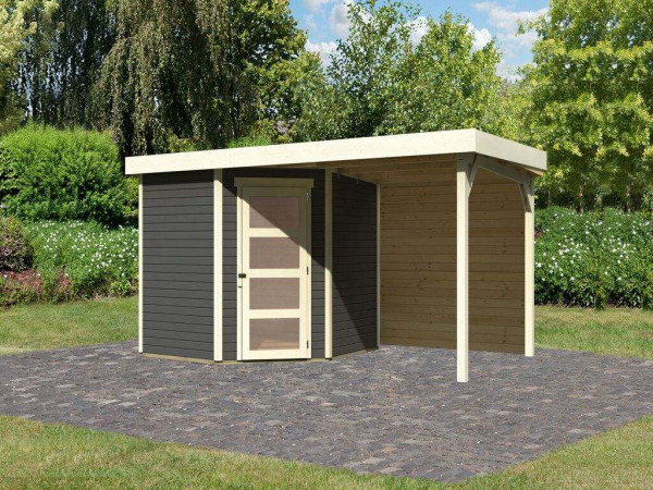 Tuinhuis Schwandorf 5 19 mm terragrijs incl. 2,4 m aanbouwdak + achterwand