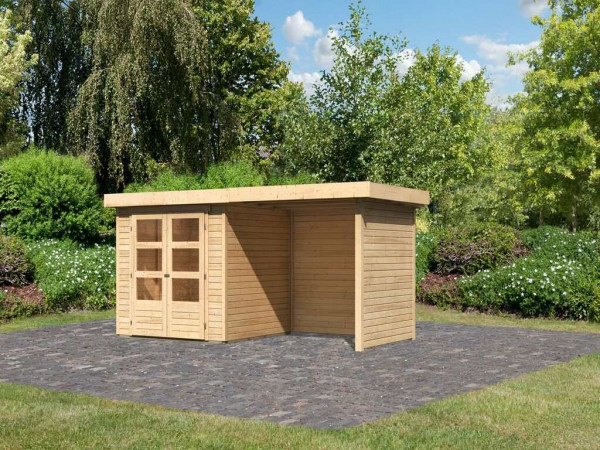 Tuinhuisje SET Askola 2 19 mm natuurlijke afwerking, incl. 2,4 m opbouwdak + zij- en achterwand