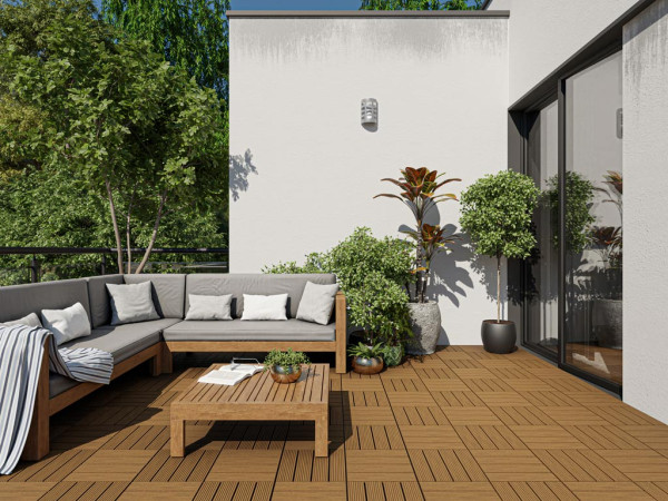 Composiet vlondertegel (WPC) teak geribbeld