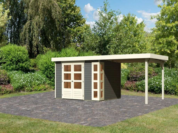 Tuinhuis SET Kerko 5 19 mm terragrijs, incl. 2,8 m aanbouwdak