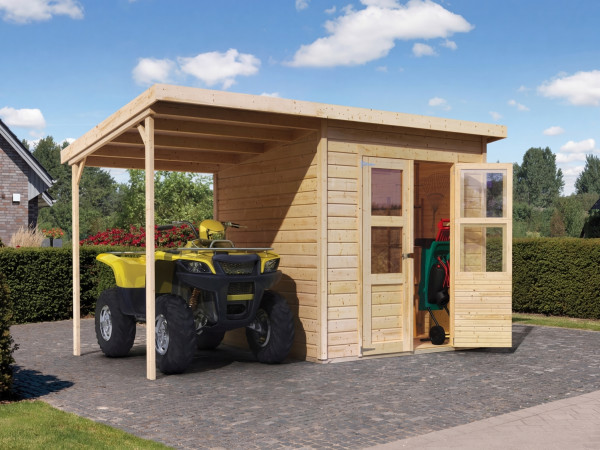 Gereedschapshuisje Merseburg 5 incl. 166 cm aanbouwdak 14 mm onbehandeld