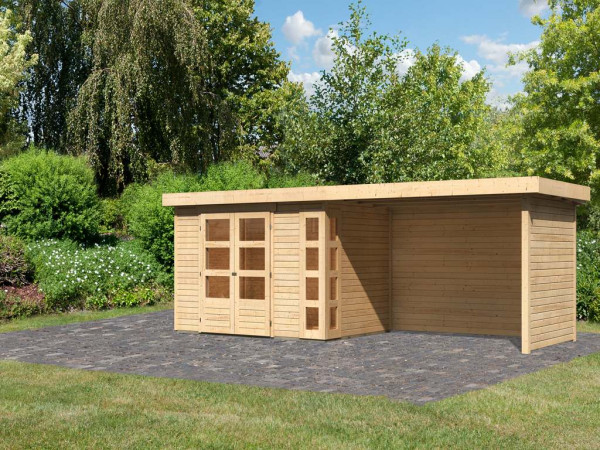 Tuinhuisje SET Kerko 4 19 mm naturel, incl. 2,8 m aanbouwdak + zij- en achterwand