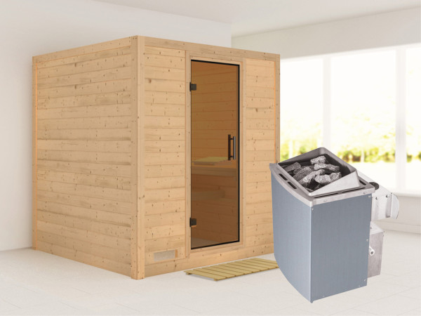 Massieve sauna Mojave grafiet glazen deur, incl. 9 kW kachel int. besturing