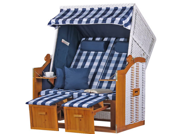 Strandstoel Basic, design geruit / blauw