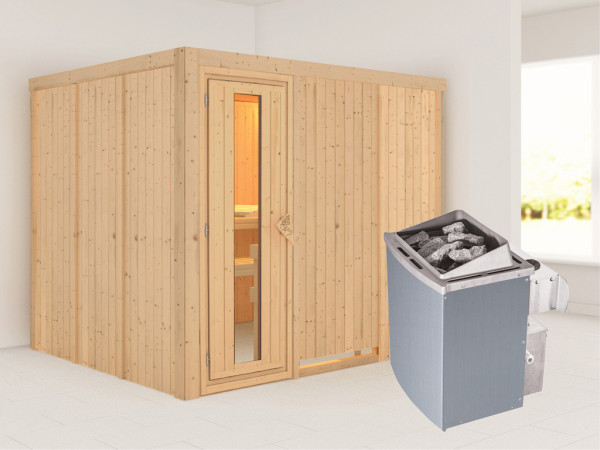 Systeemsauna Gobin houten deur met geïsoleerd glas, incl. 9 kW saunakachel int. besturing