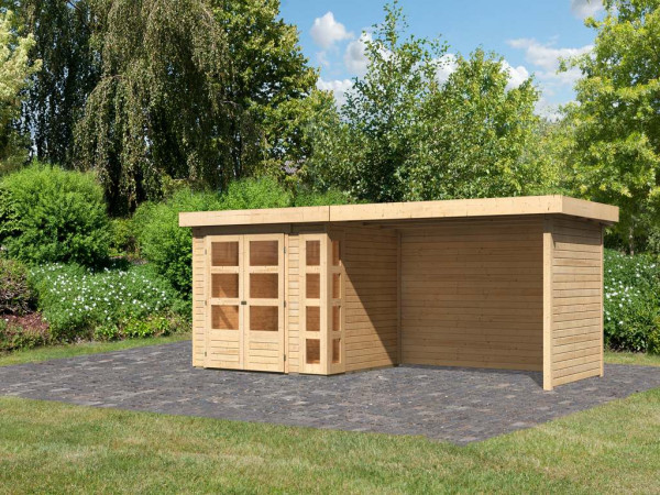 Tuinhuisje SET Kerko 3 19 mm naturel, incl. 2,8 m lessenaarsdak + zij- en achterwand