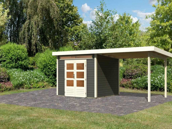 Tuinhuis SET Kandern 6 28 mm terragrijs, incl. 3,2 m aanbouwdak