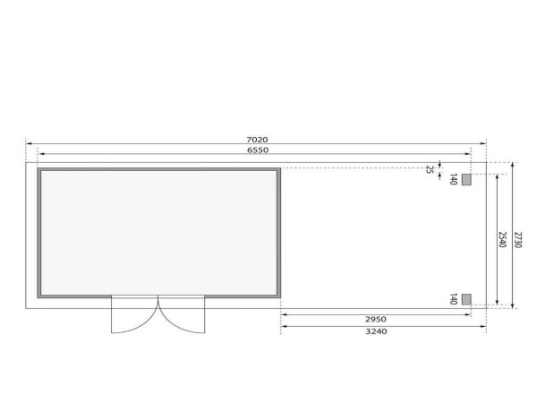 Berging SET Kandern 7 28 mm natuurlijke afwerking, incl. 3,2 m aangebouwd dak + zij- en achterwand
