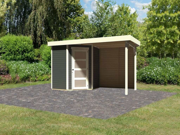 Tuinhuis SET Schwandorf 3 19 mm terragrijs, incl. 2,4 m aanbouwdak + achterwand