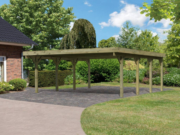 Carport Double 2 Classic met stalen dak, drukgeïmpregneerd