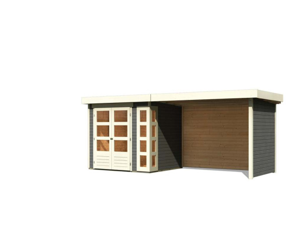 Tuinhuisje SET Kerko 3 19 mm terra grijs, incl. 2,8 m aangebouwd dak + zij- en achterwand