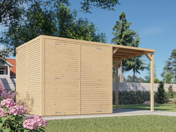 Tuinberging Bikebox Fiete 3 met aanbouwdak, rhombusprofiel 18 mm, naturel