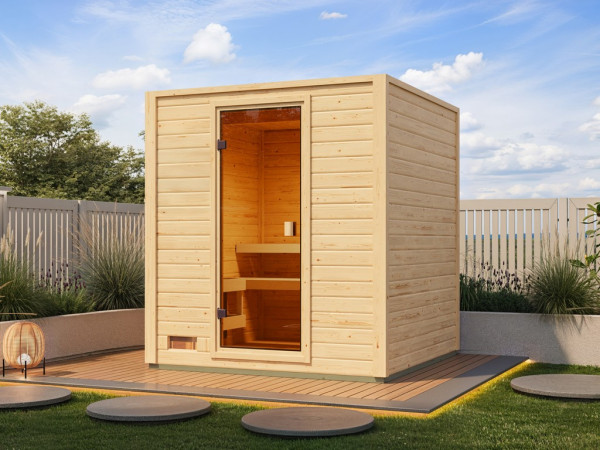 Tuinsauna Lenchen 2 naturel met gebronsde volledig glazen deur