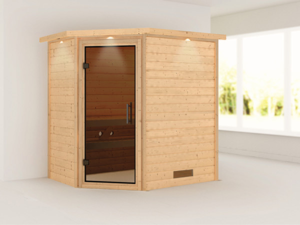 Massieve sauna Svea met dakkraag, grafiet glazen deur