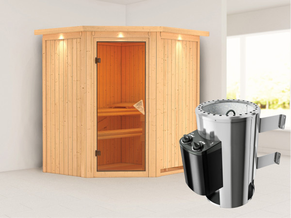 Systeemsauna Tonja met dakkraag, incl. Plug & Play saunakachel besturing