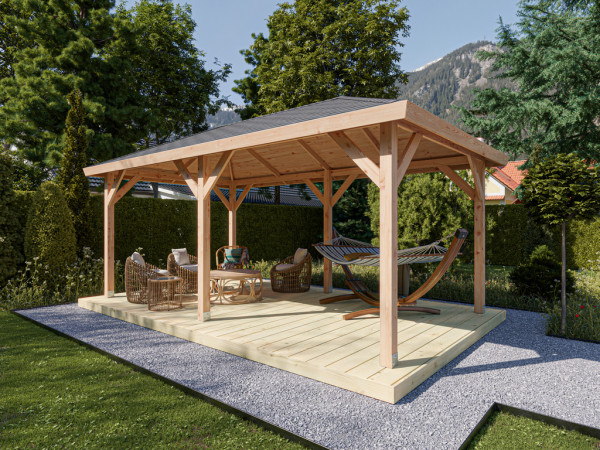 Afbeelding toont paviljoen inclusief dakbedekking (niet inbegrepen)