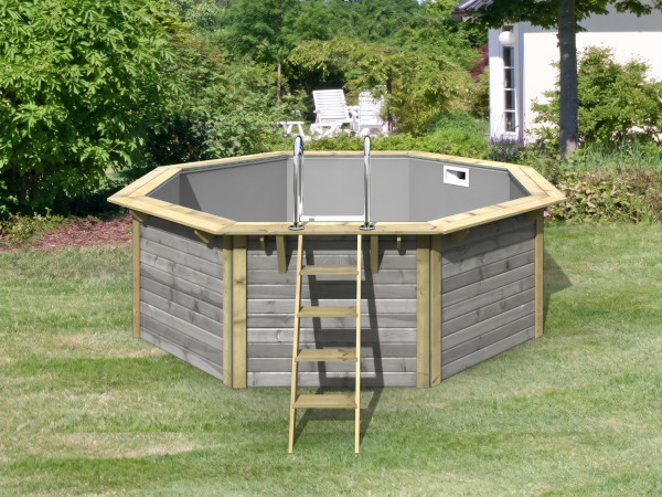 Voordeelset houten opzetzwembad Modell X2 van geïmpregneerd hout 38 mm in watergrijs incl. accessoir