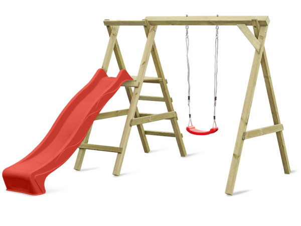 Enkele schommel met platform Cosy Single KDI incl. glijbaan + schommelzitje rood