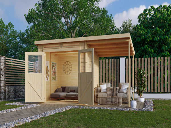 Tuinhuis Glücksberg 4 19 mm onbehandeld incl. 1,9 m aanbouwdak