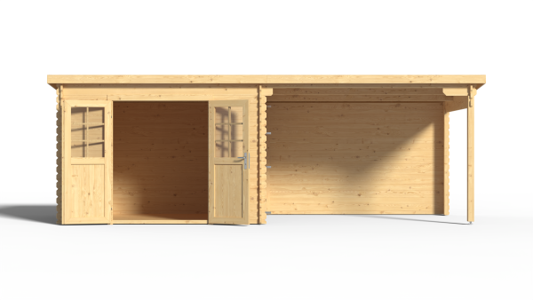 Tuinhuis blokhut CA2977 28 mm naturel met 3 m aanbouw